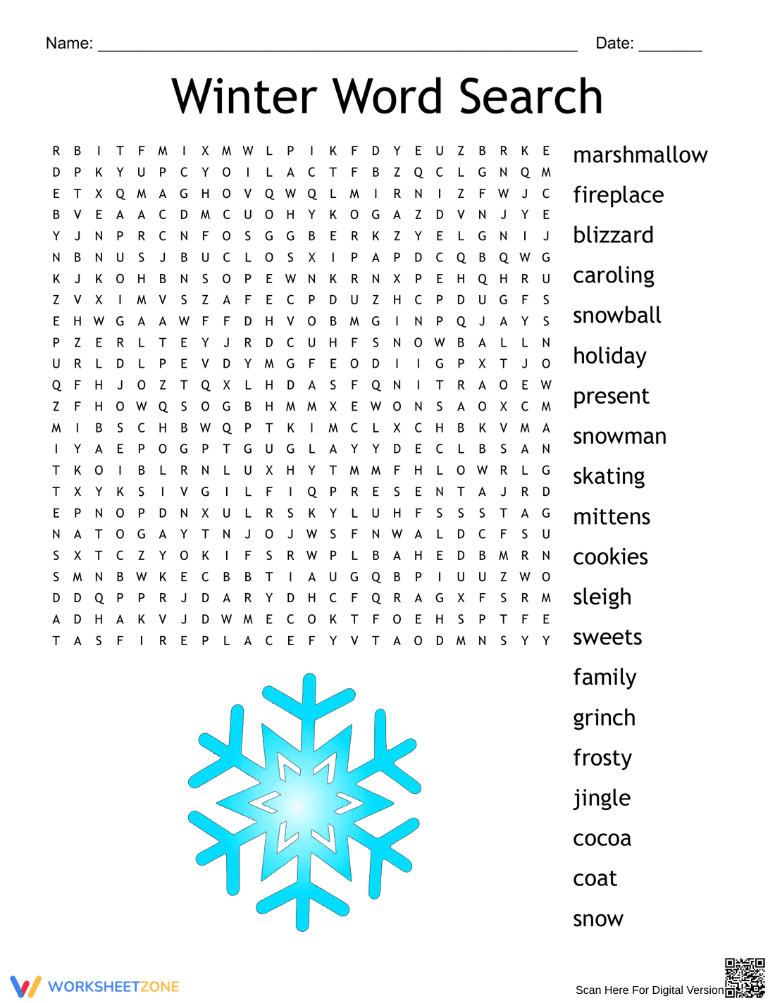 Winter Word Search: Printable Grade 4-5 ELA Activity - Page 1