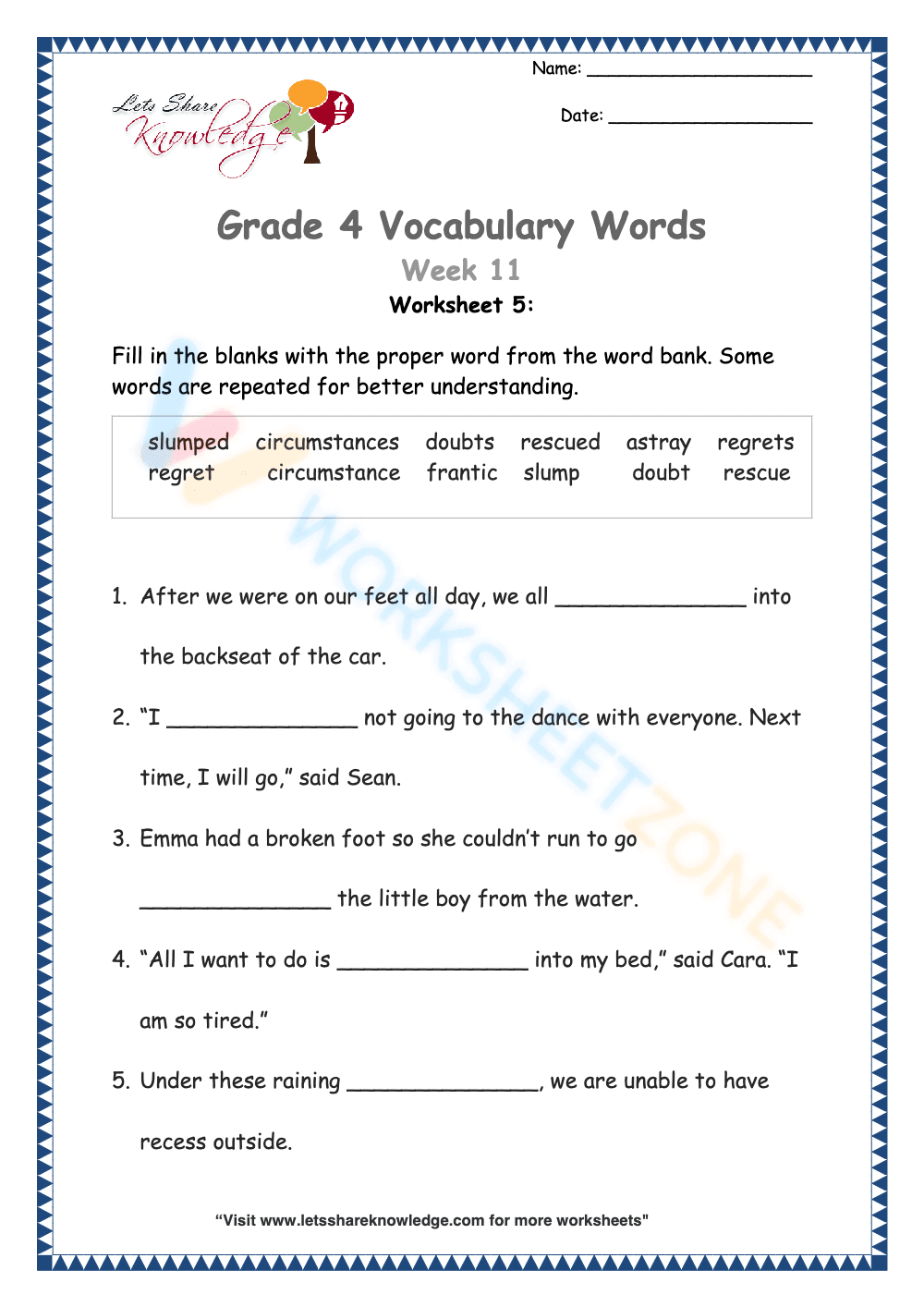 Grade 4 Vocabulary Expander Worksheet 5 - Page 1