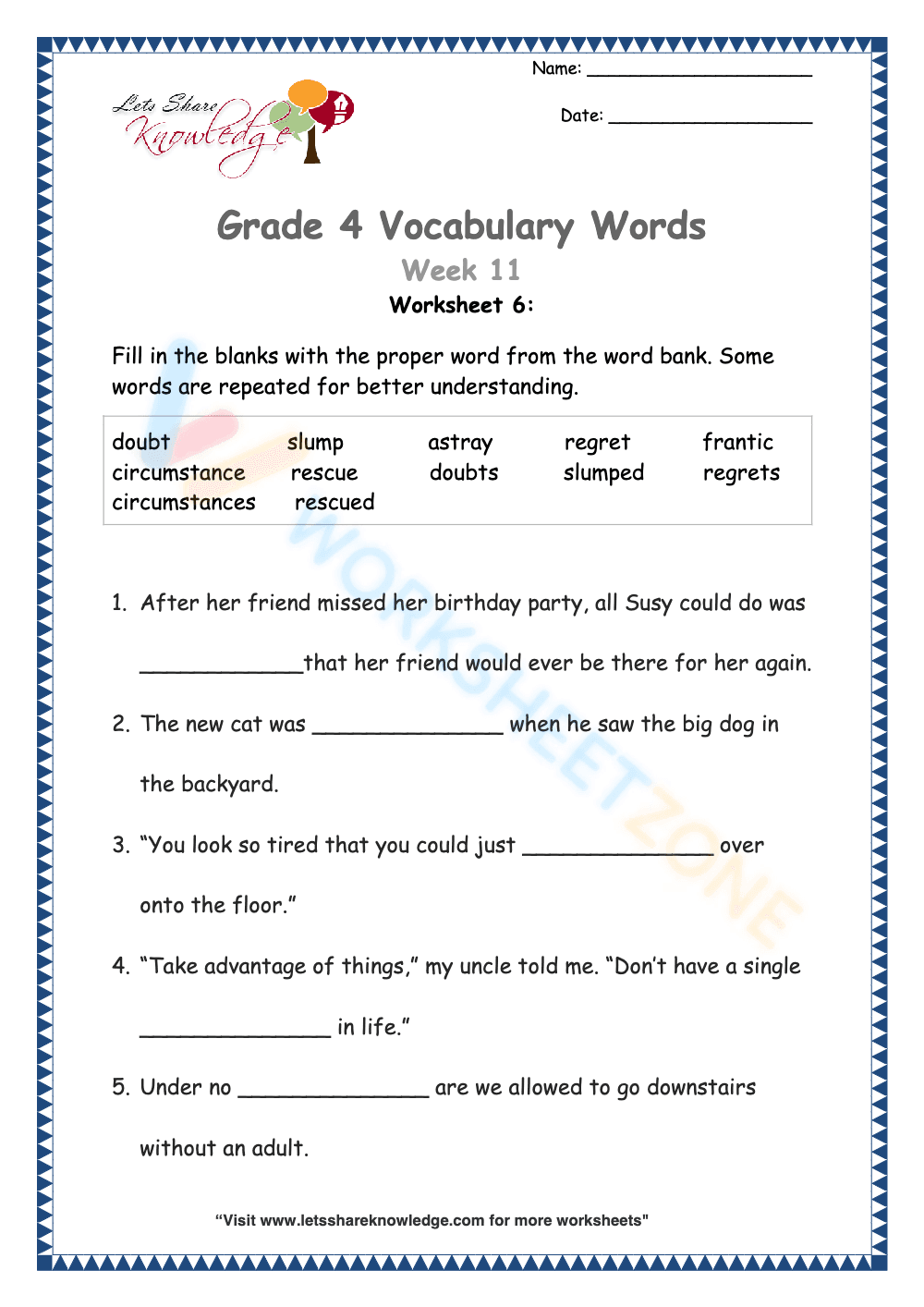 Grade 4 Vocabulary 6 - Page 1