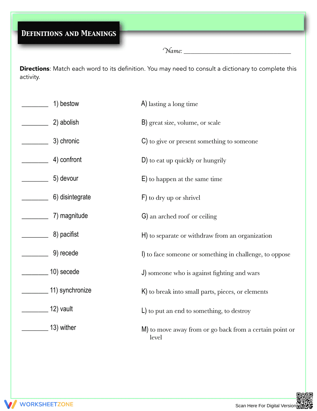 Grade 5 Vocabulary Builder Worksheet 2 - Page 1