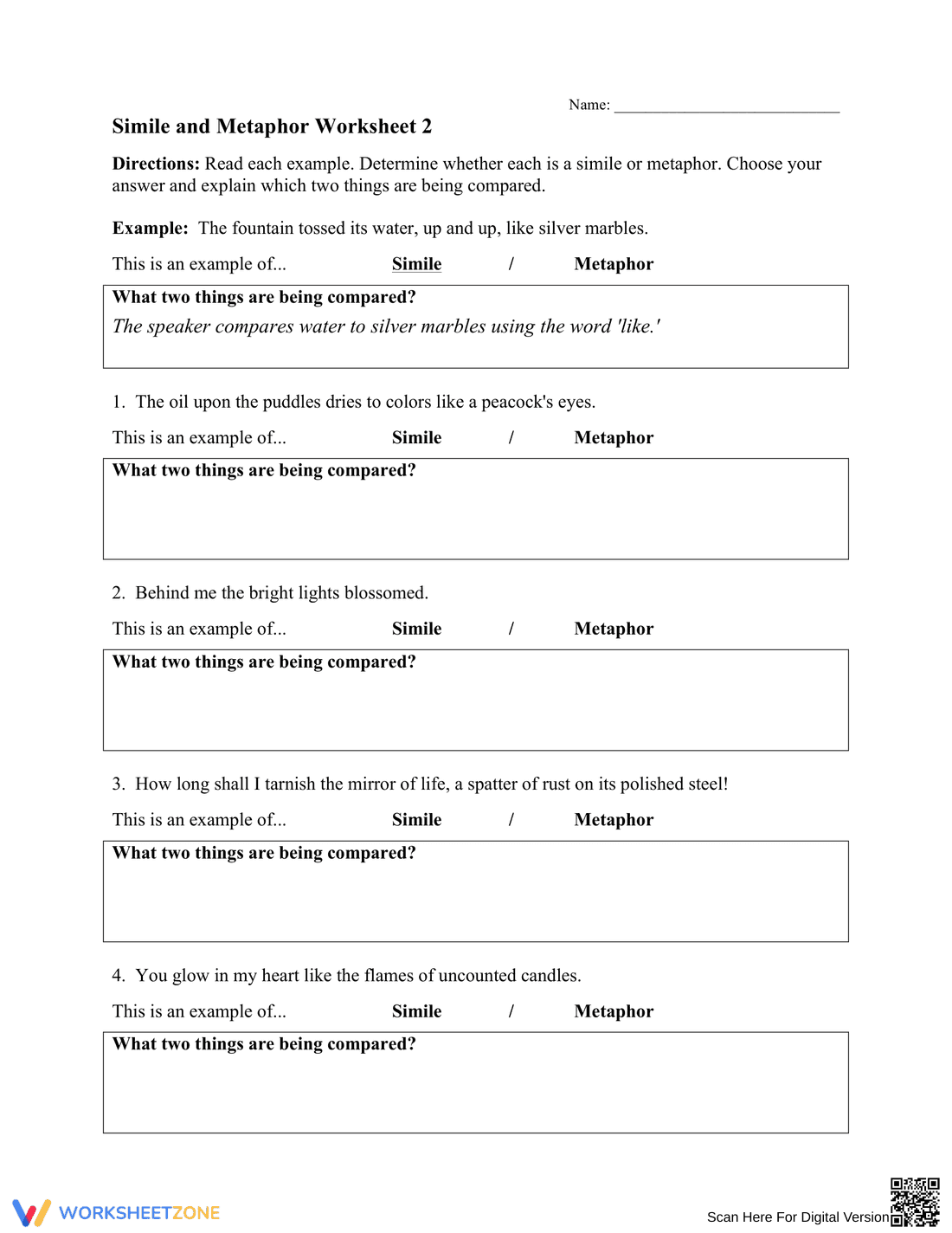 Explore Similes and Metaphors: Worksheet 1 - Page 1