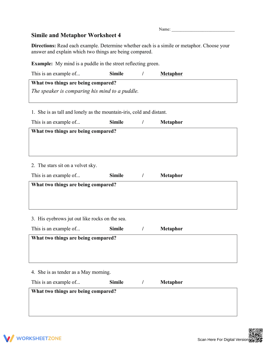 Mastering Similes and Metaphors: Worksheet 3 - Page 1