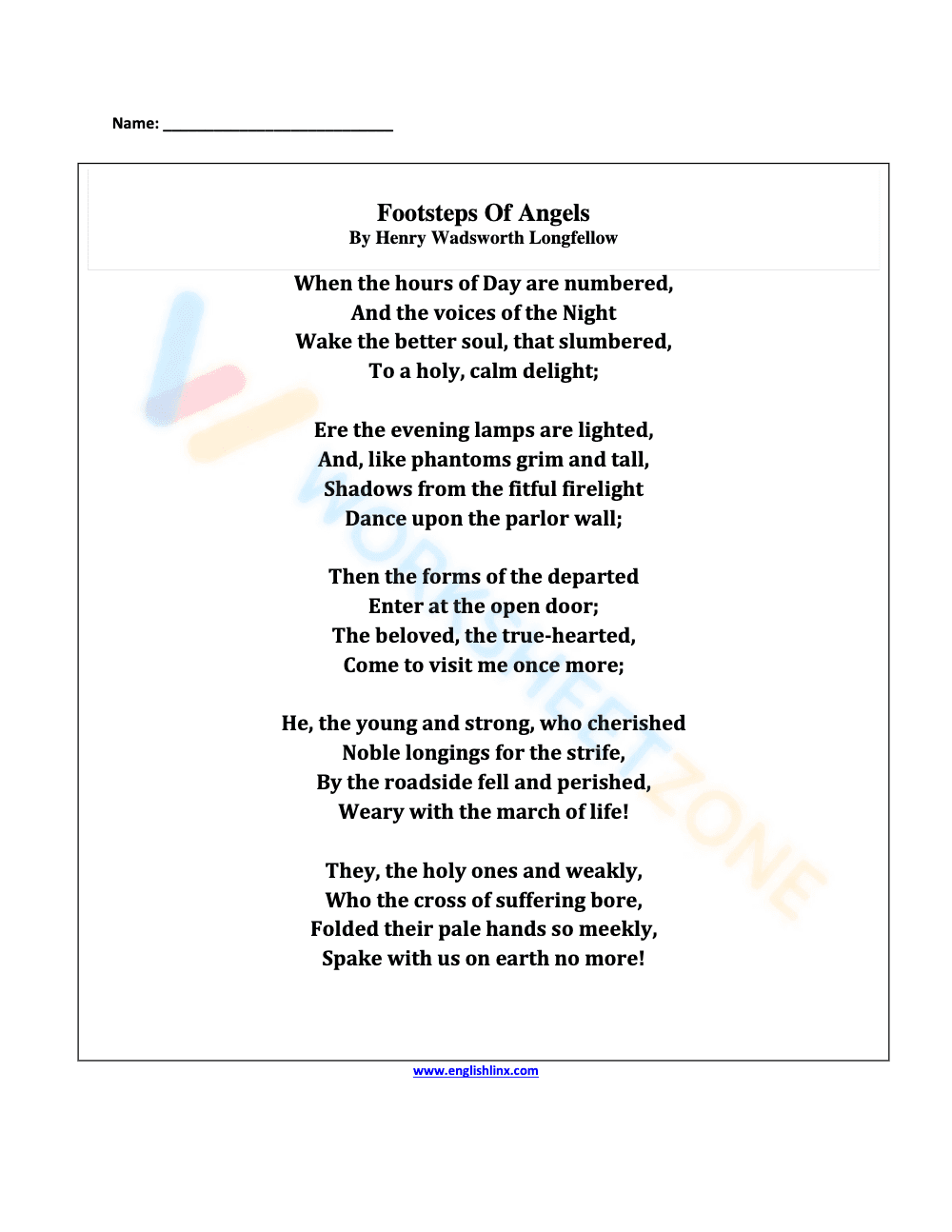 Exploring Poetic Form: Worksheet 7 - Page 1