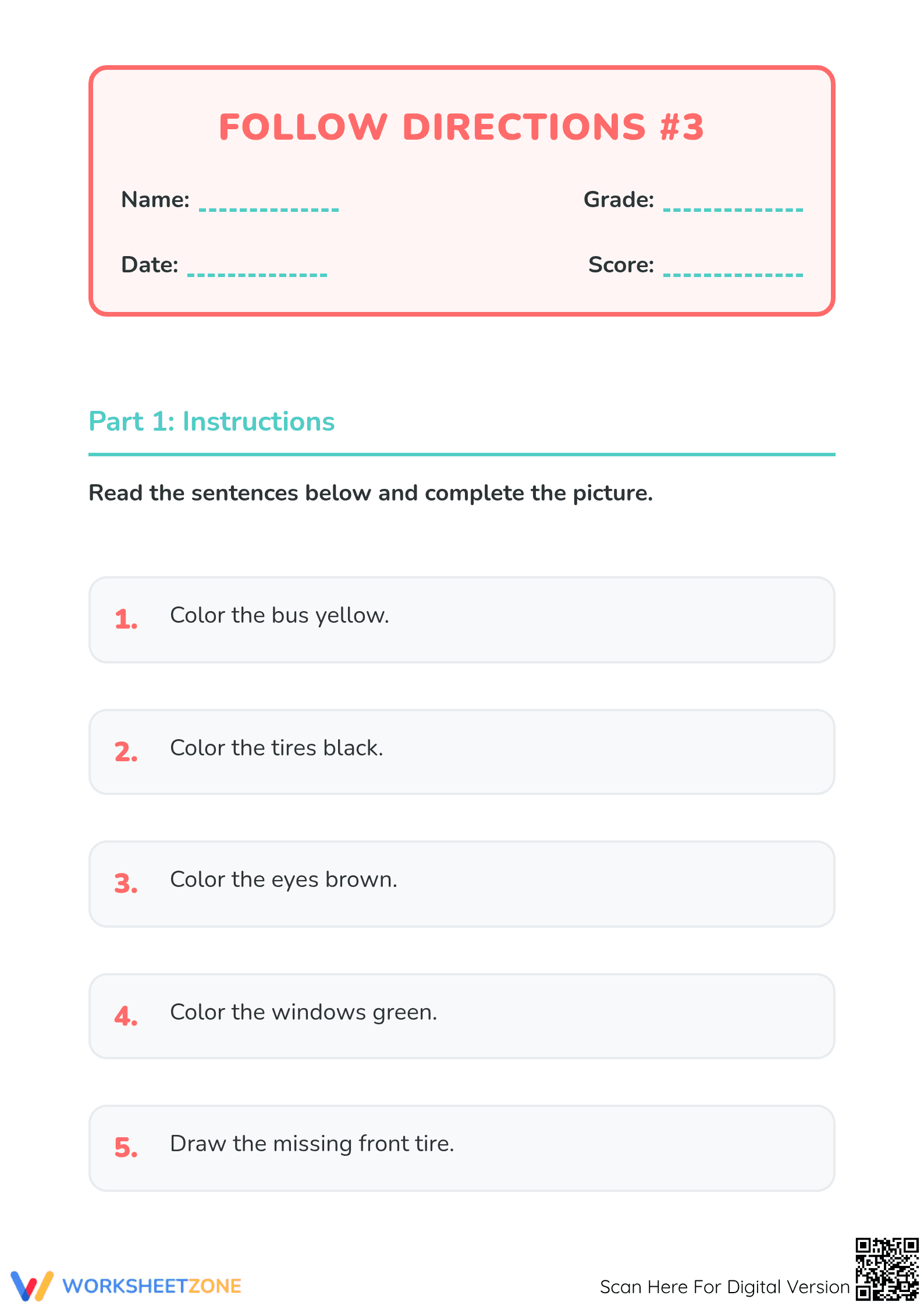Following Directions Worksheet for Enhanced Comprehension - Page 1