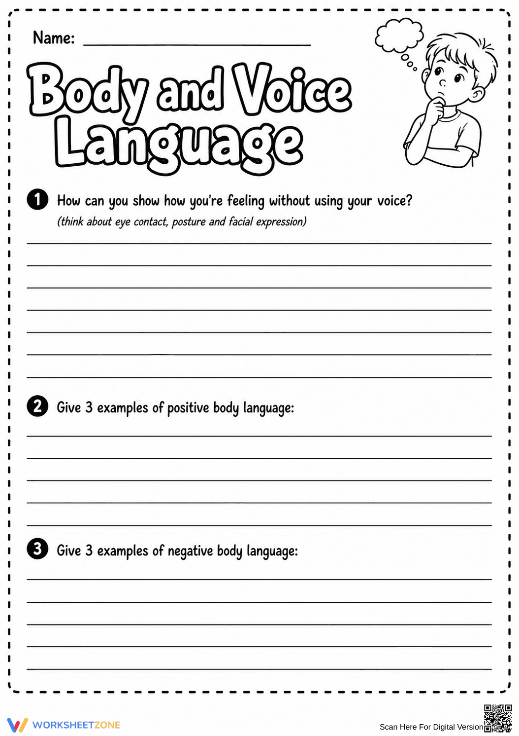 Printable Body Language Worksheet | Grade 6-8 - Page 1