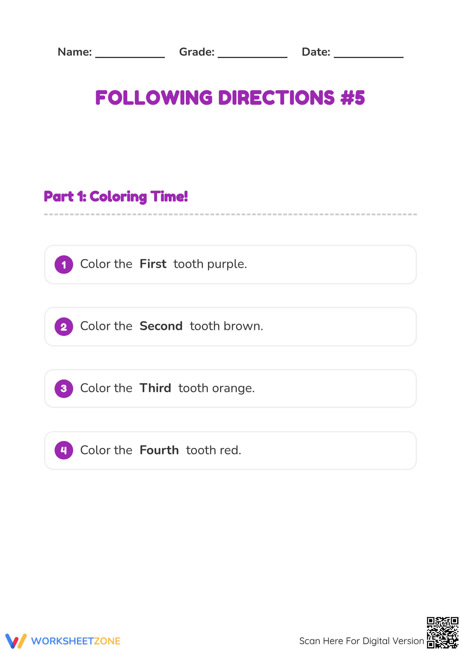 Enhance Focus with this Following Directions Worksheet - Page 1