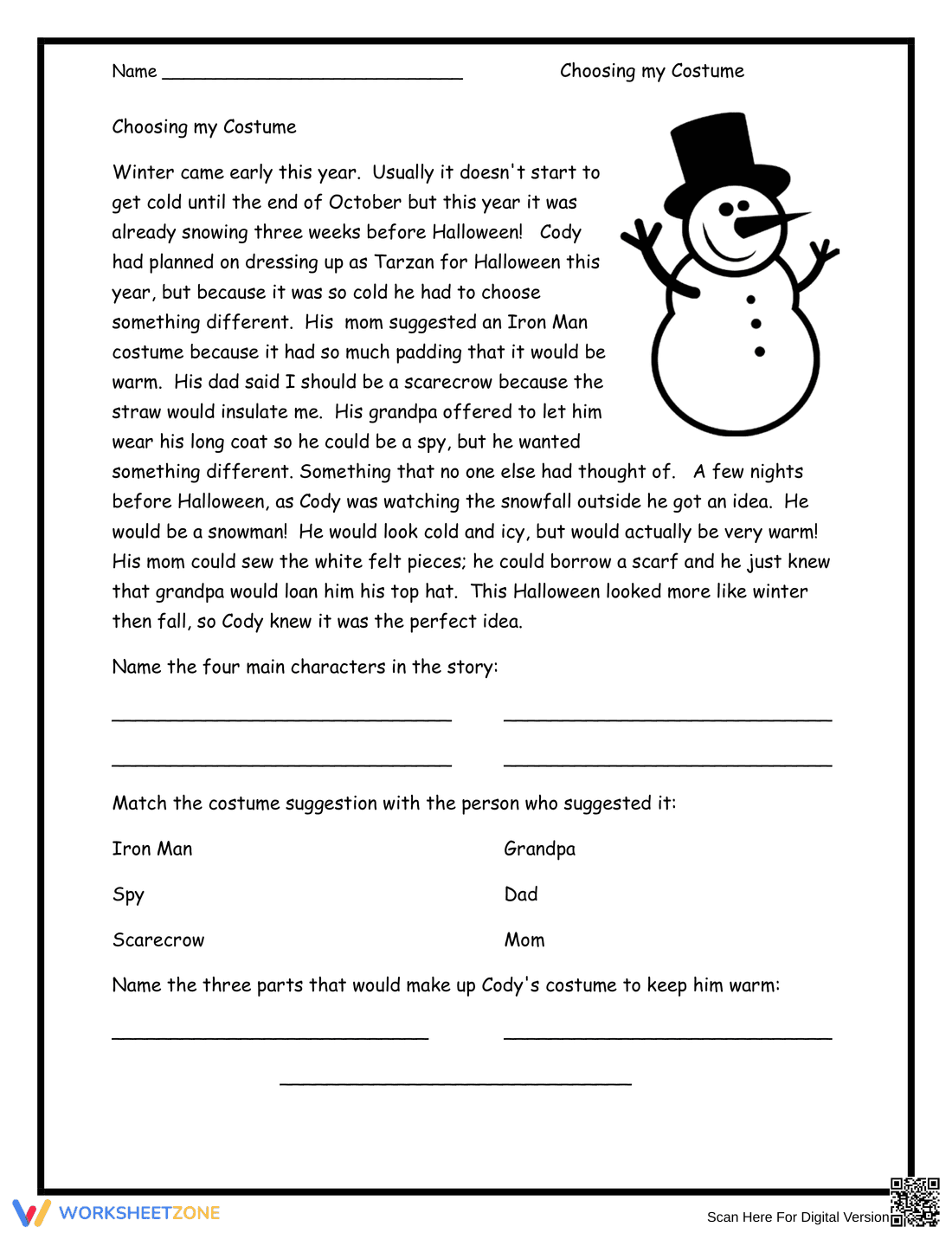Choosing My Costume Worksheet - Page 1