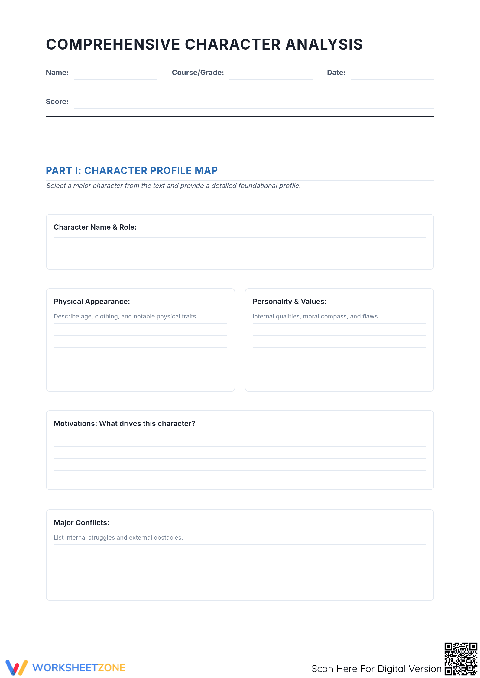 Complete Character Analysis Worksheet | Grade 10-12 Ready - Page 1