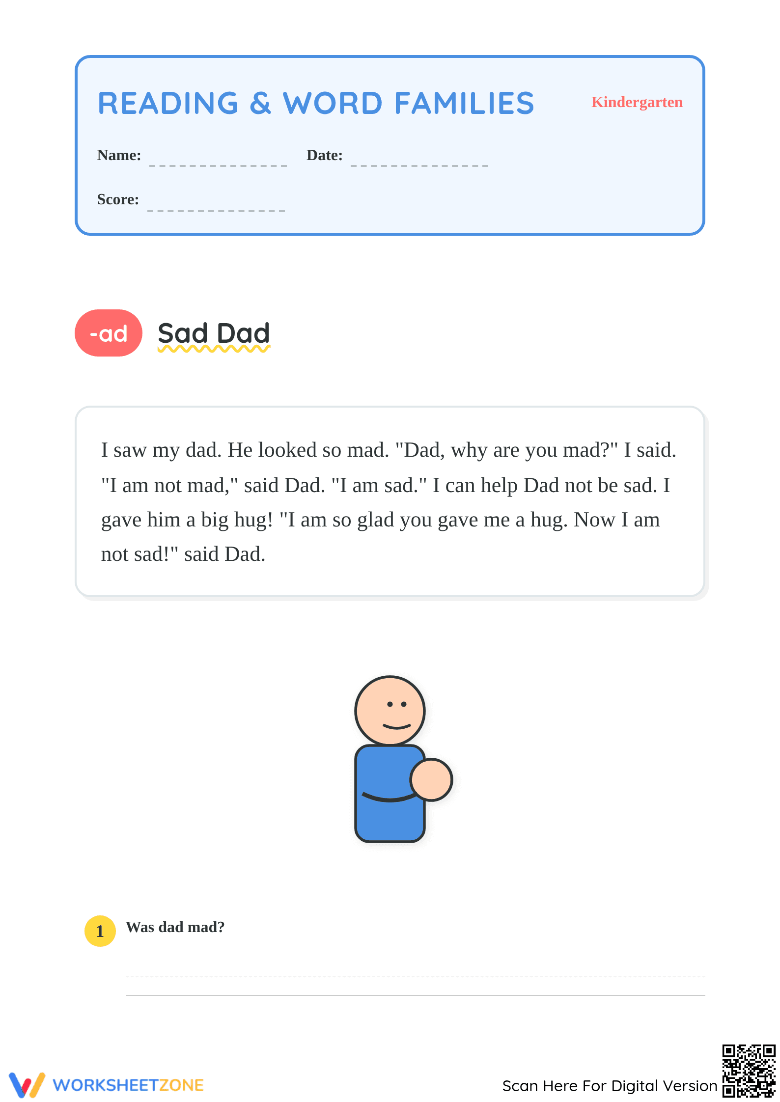 Printable Word Families Reading Worksheet | Grade K - Page 1