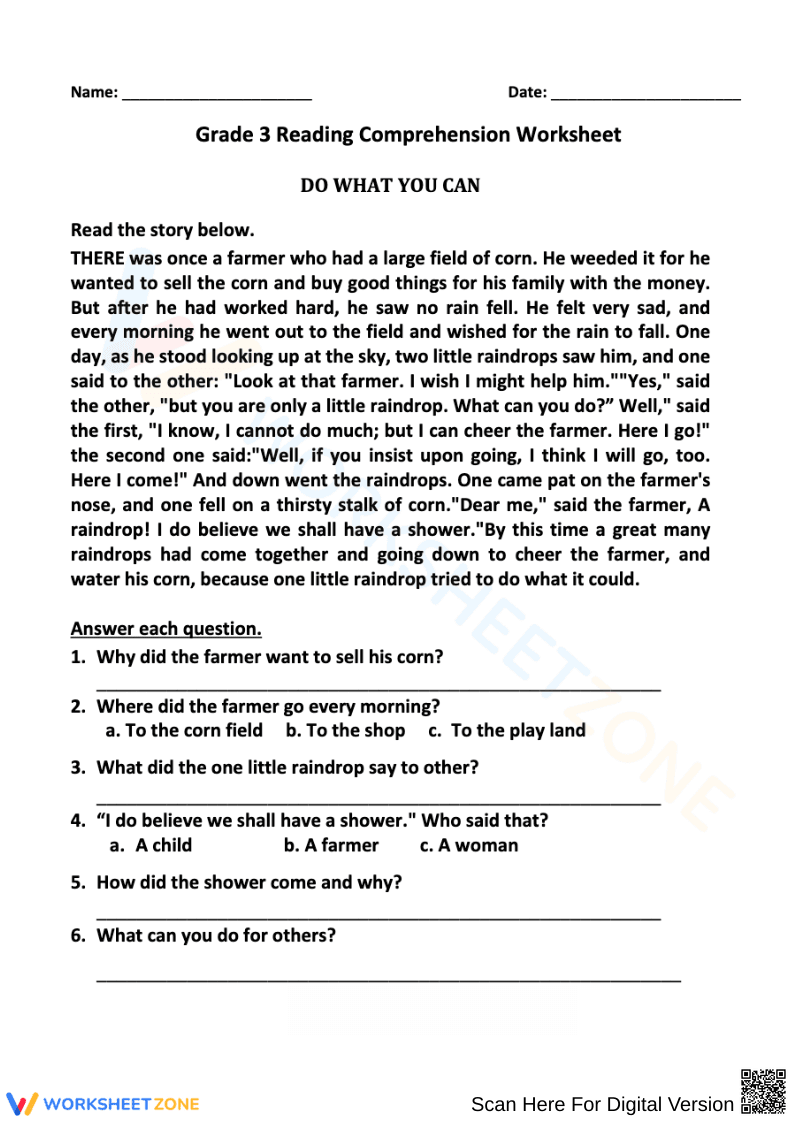 Grade 3 Reading Comprehension: Do What You Can - Page 1