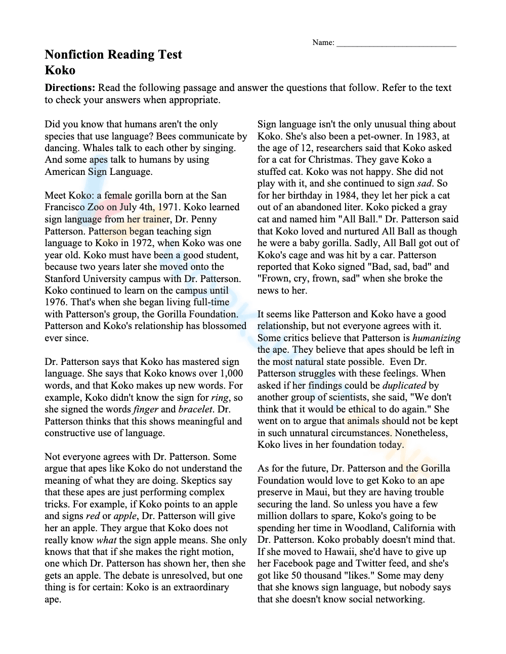 6th grade reading 2 - Page 1