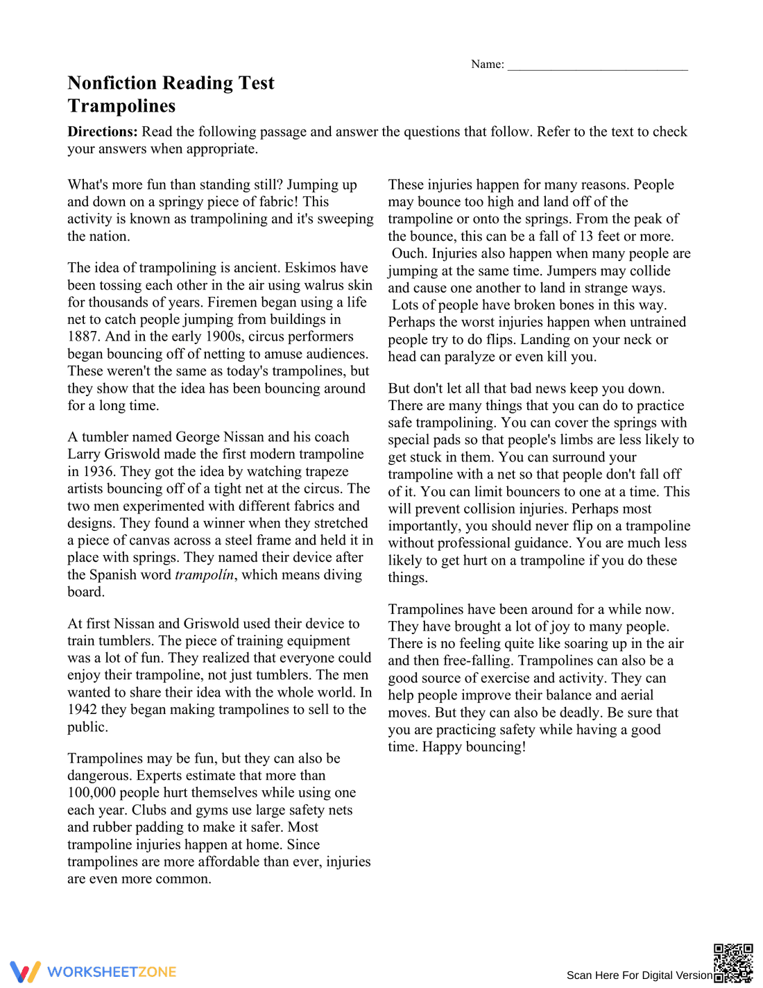 Grade 6 Reading Comprehension | Printable ELA Worksheet - Page 1