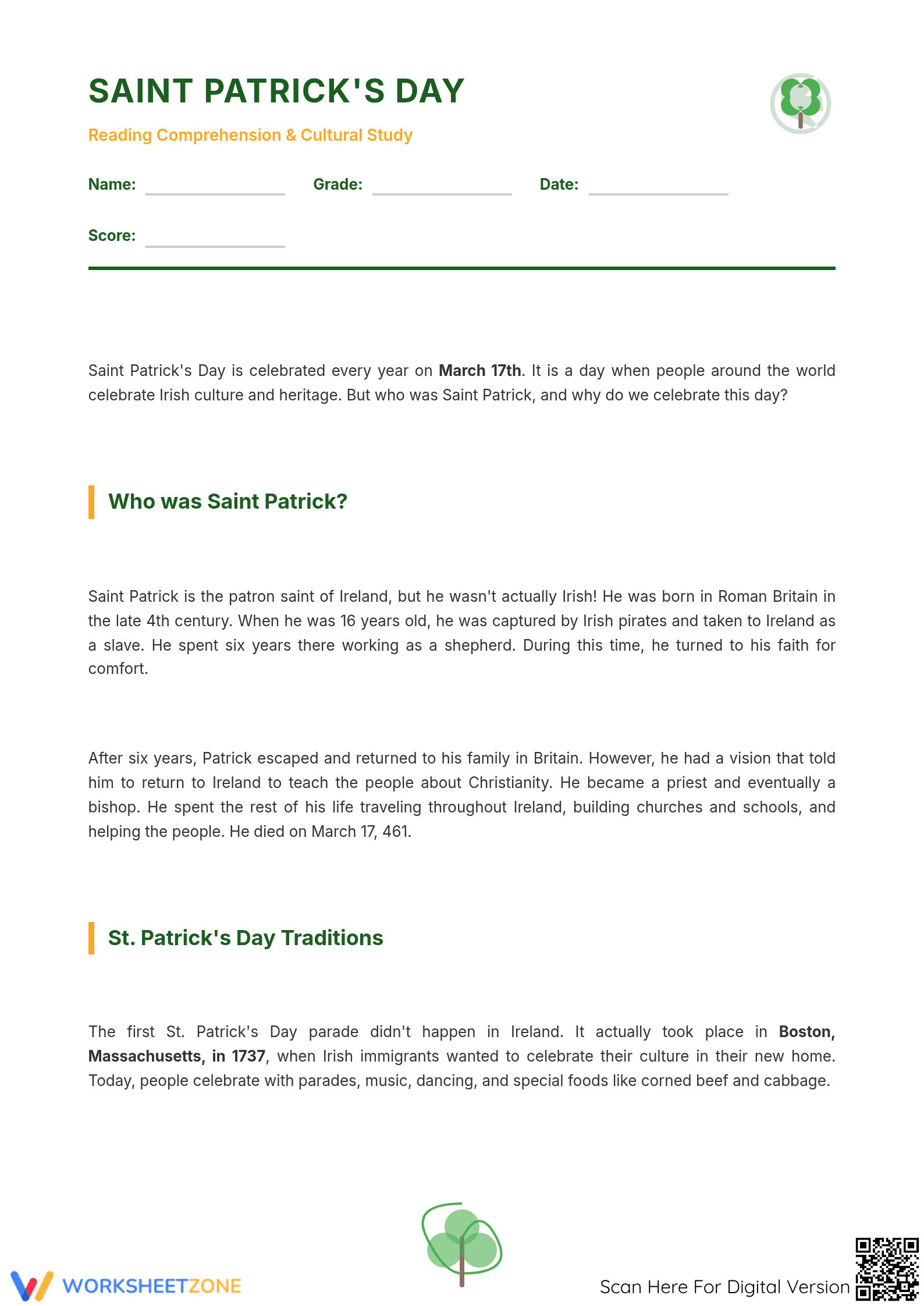 Essential St. Patrick's Day Reading | Grades 6-8 - Page 1