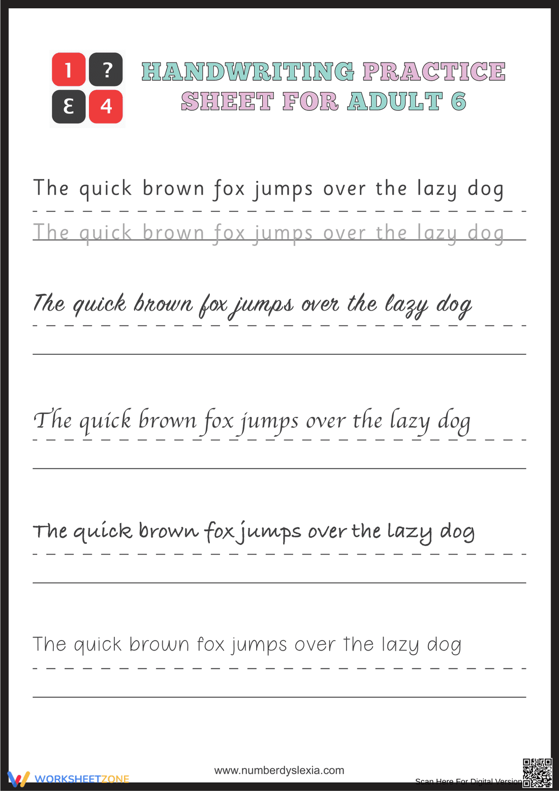Adult Handwriting Practice | Grade 11-12 Printable - Page 1