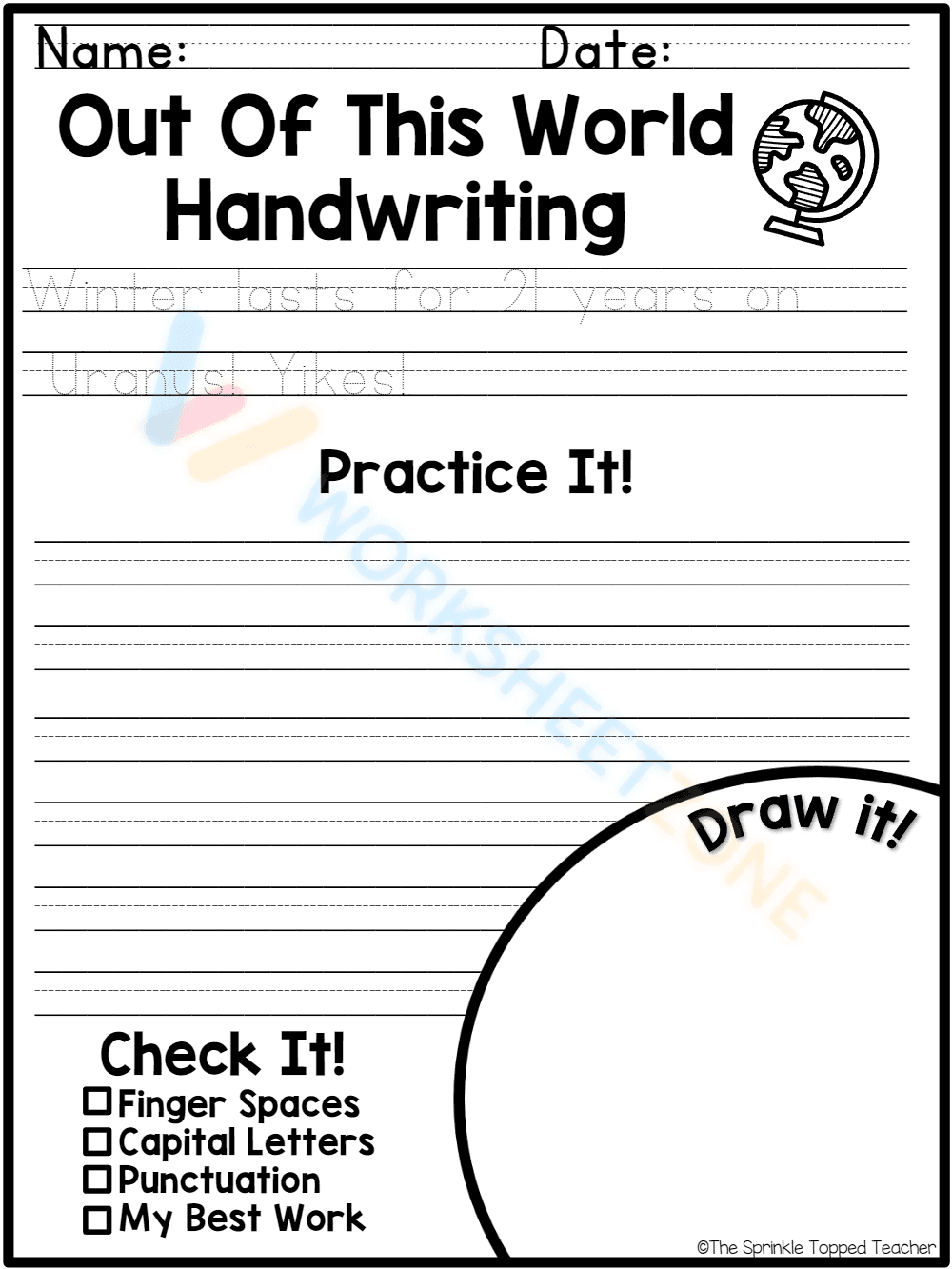 Space Handwriting Worksheet | Printable Grade 3 - Page 1
