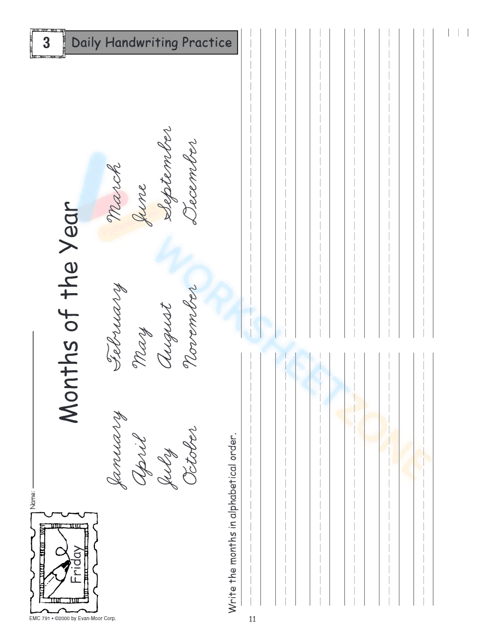 Practice Cursive Handwriting - Months of the Year - Page 1