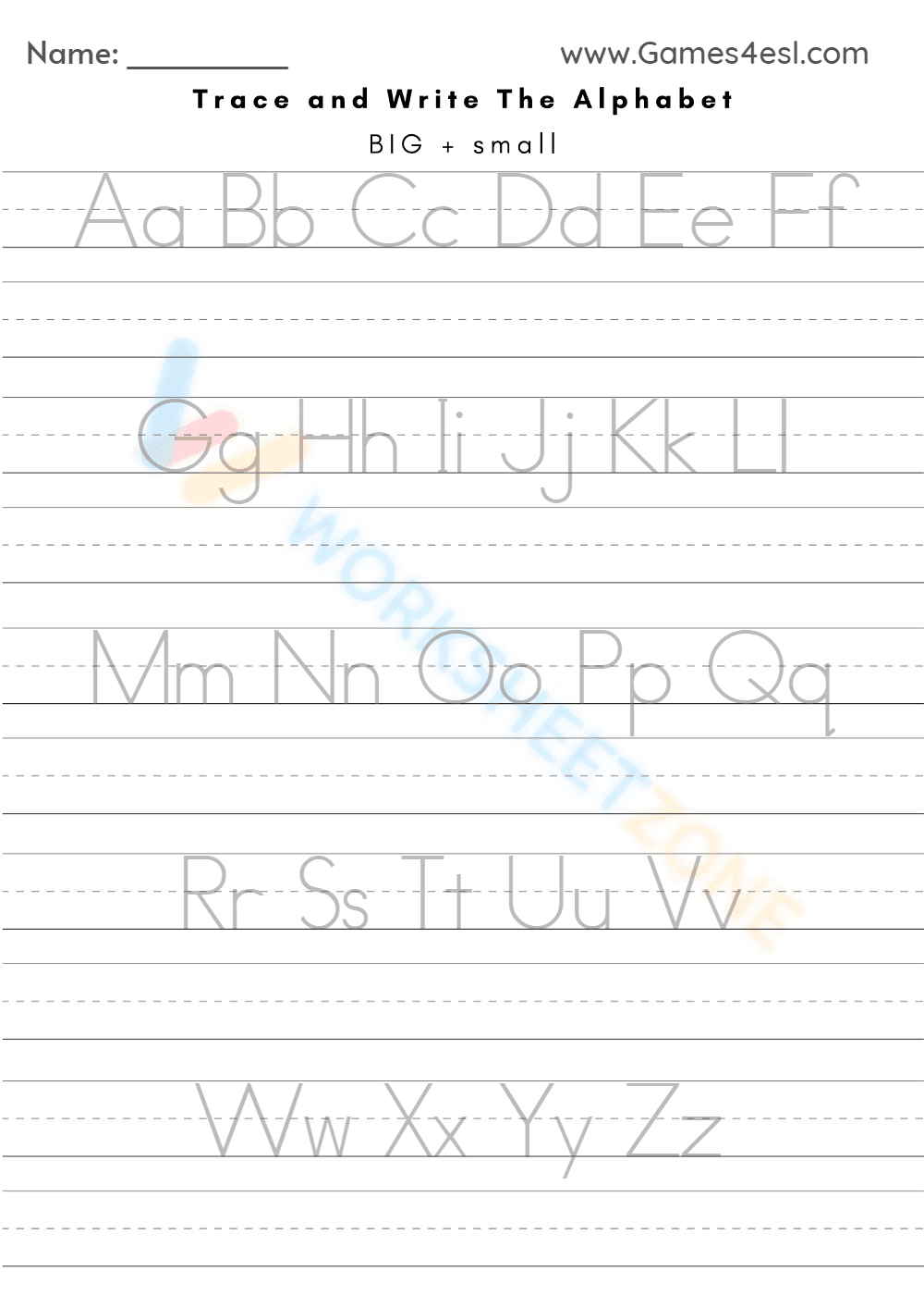 Alphabet Tracing Worksheet | Grade 1 Printable - Page 1