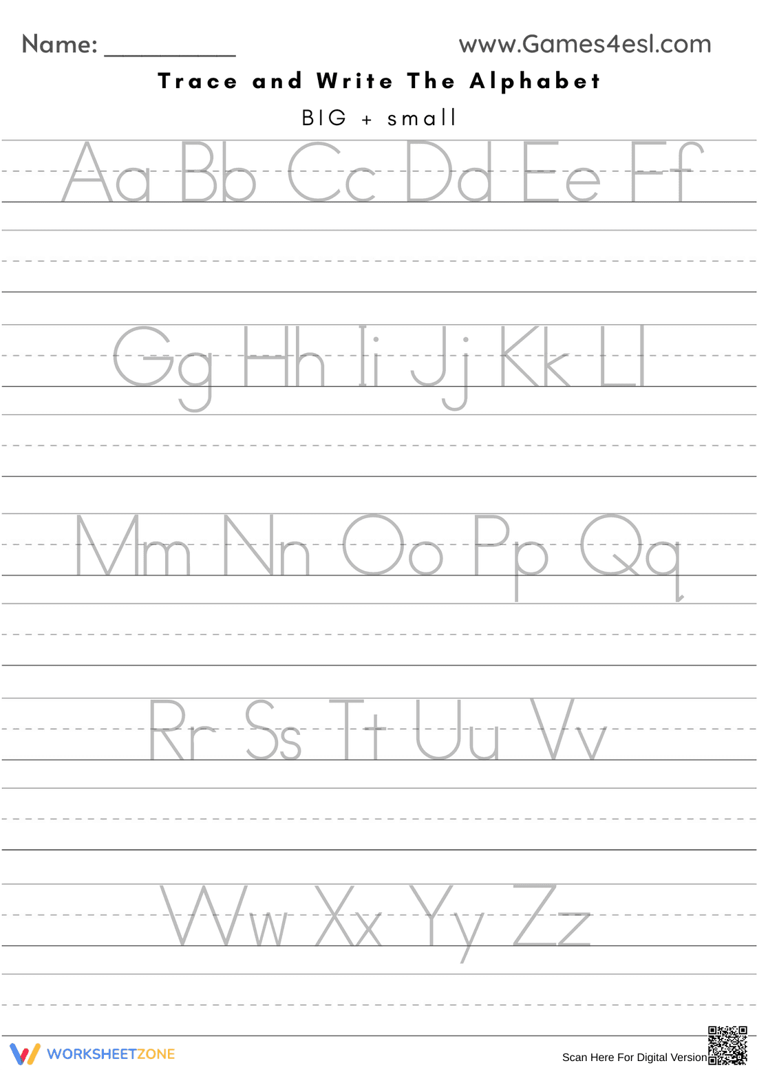 Alphabet Tracing Worksheet | Grade 1 Printable - Page 1