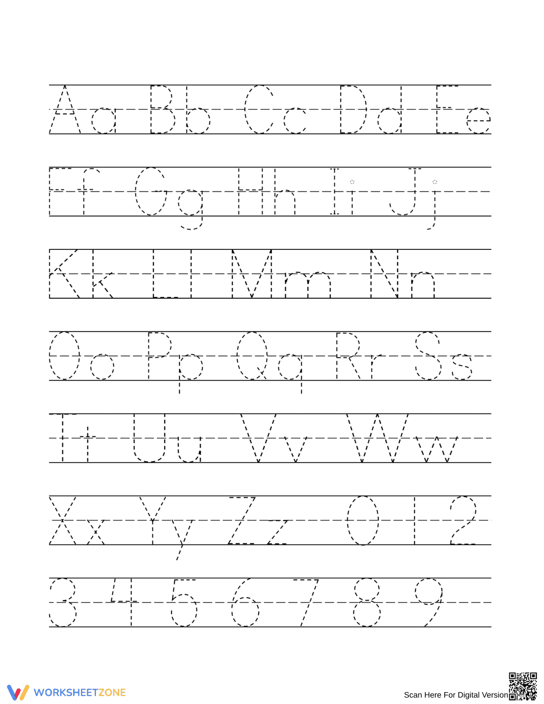 A-Z & Numbers Handwriting Practice Worksheet - Page 1
