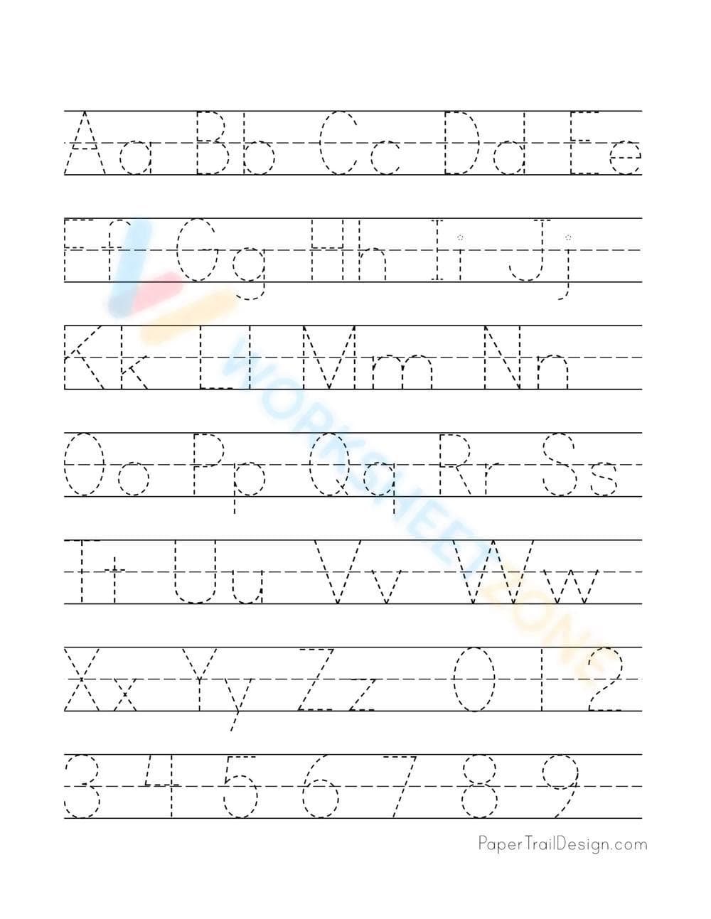 A-Z & Numbers Handwriting Practice Worksheet - Page 1