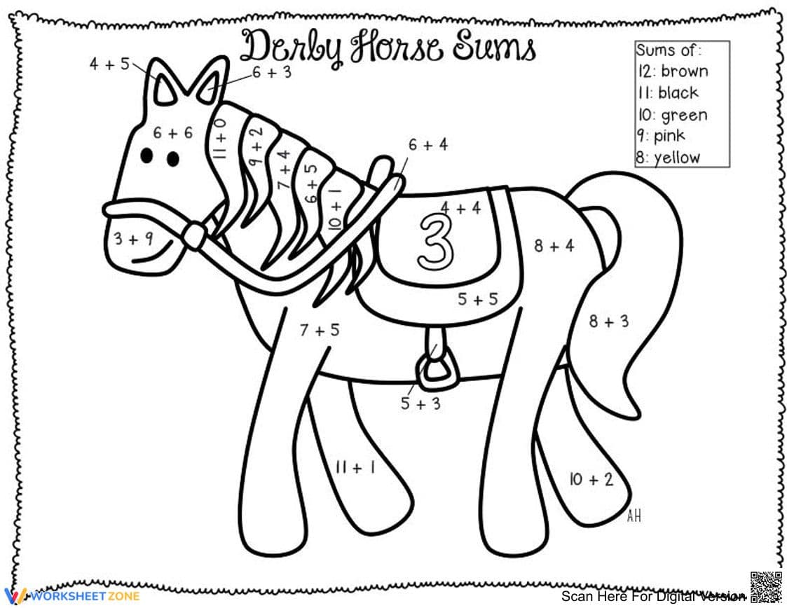 Derby Horse Sums Worksheet: Math Fun - Page 1
