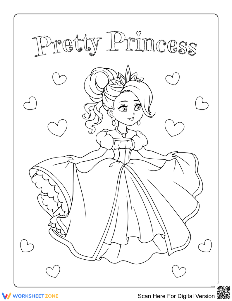 Beautiful Girl Coloring Page | Printable Kindergarten Art - Page 1