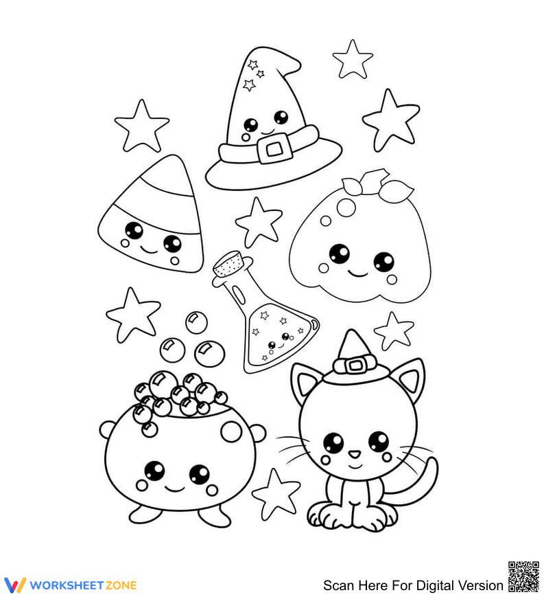 Kawaii Halloween Coloring Page | Printable K-2 Activity - Page 1