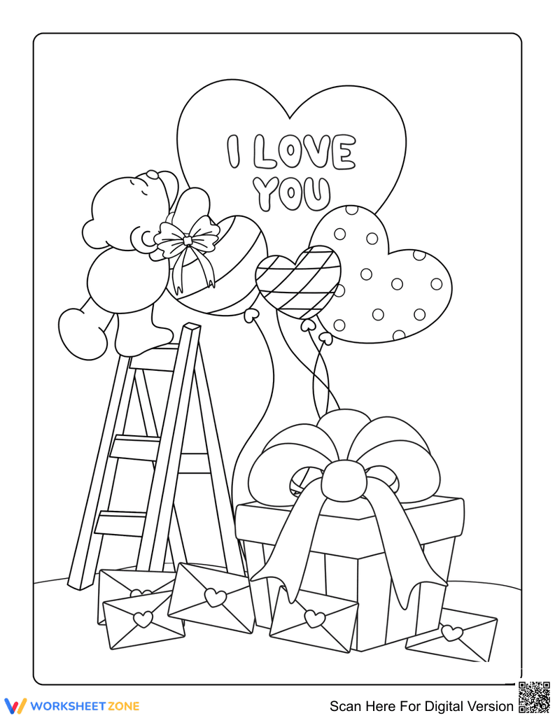 Valentine Bear Coloring Page | Essential Kindergarten Art - Page 1
