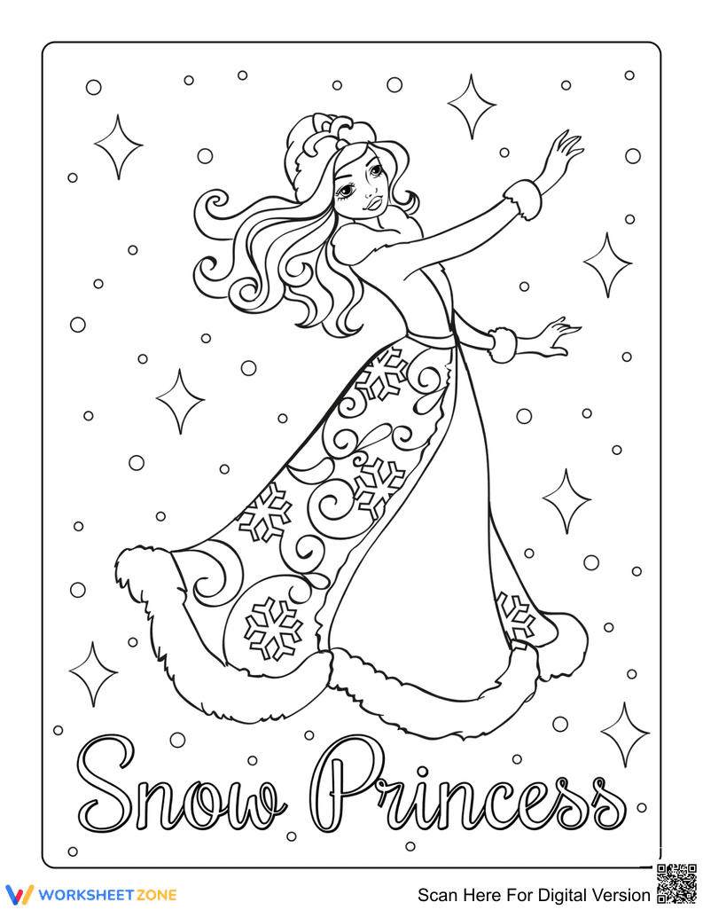 Printable Snow Princess Coloring Page | Grade K - Page 1