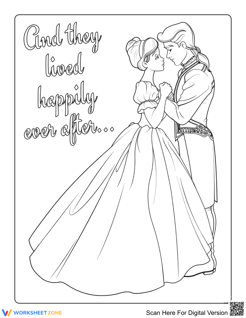 Cinderella Coloring Page | Printable Kindergarten Art - Page 1