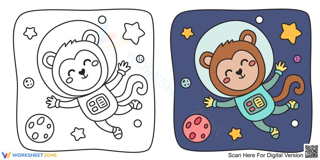 Printable Monkey Astronaut Coloring Page | K-2 - Page 1