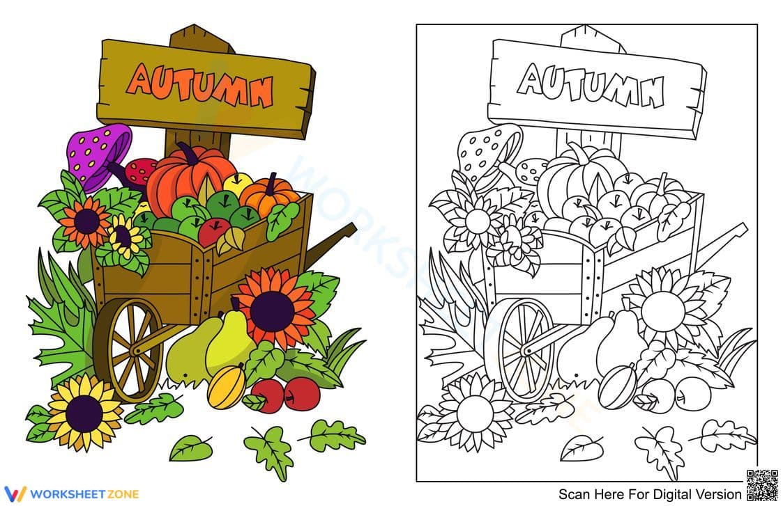 Fruits in Autumn Coloring Page | Essential Grade K Ready - Page 1