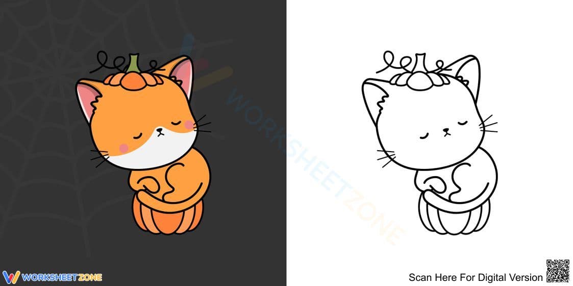 Halloween Kitten Coloring Page | Essential Kindergarten - Page 1