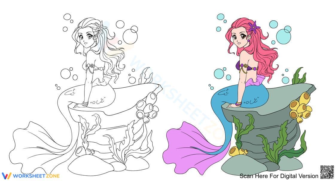 Pretty Mermaid Coloring Page | Essential Grade K-2 Art - Page 1