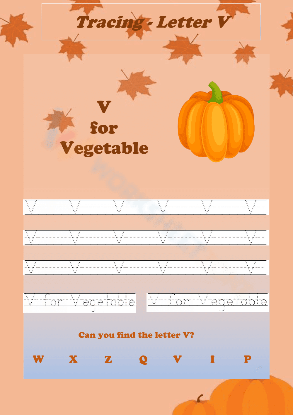 Veggie Time! Tracing Letter V - Page 1