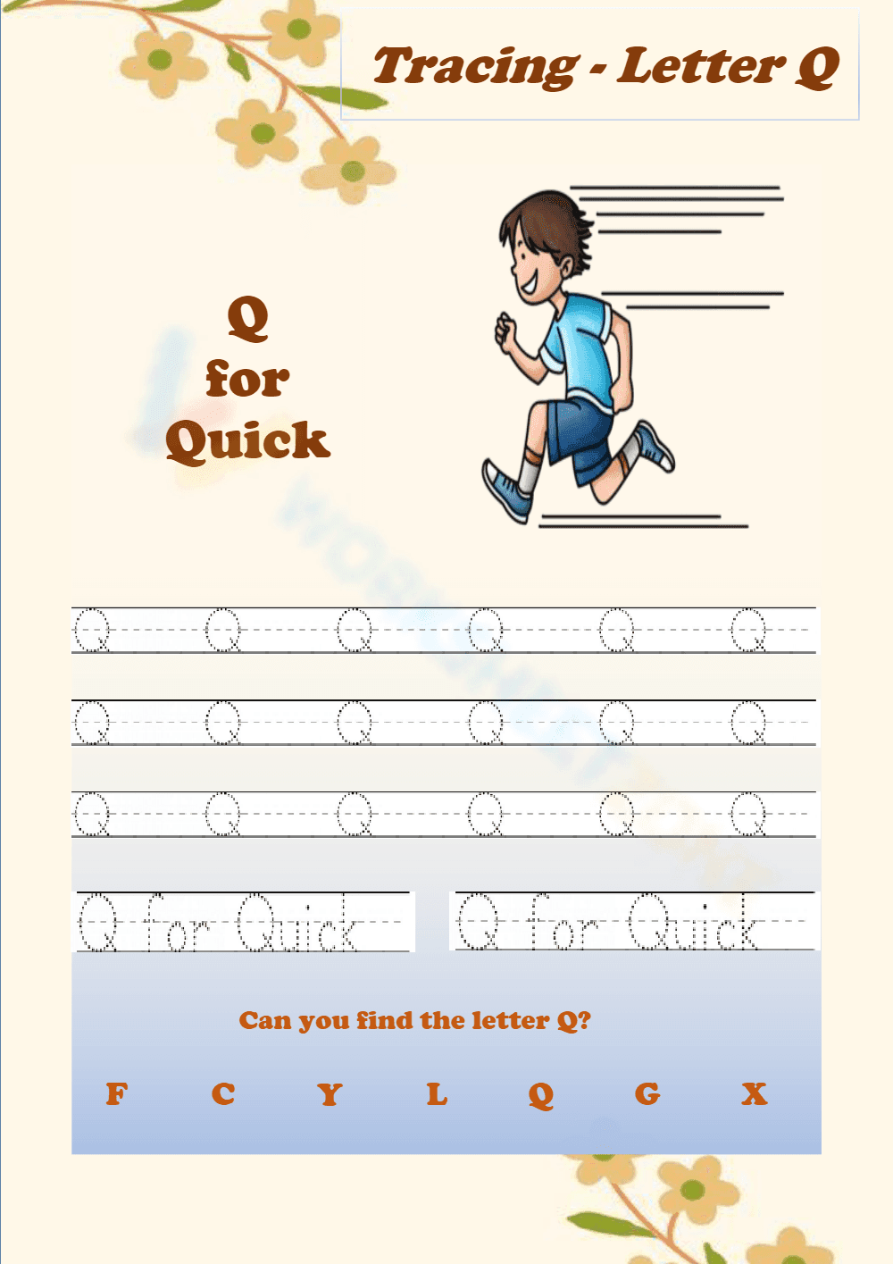 Letter Q Tracing Worksheet | Grade K-1 Printable - Page 1