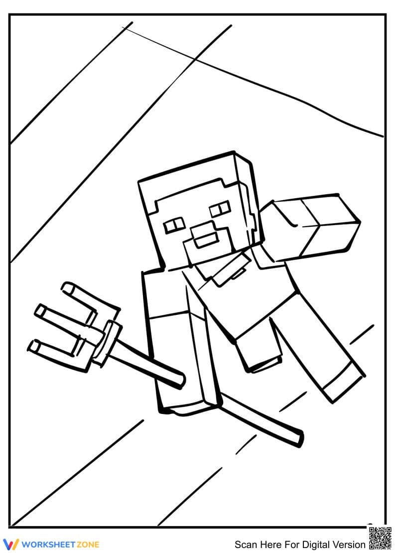Minecraft Trident Coloring Page | Essential Printable - Page 1