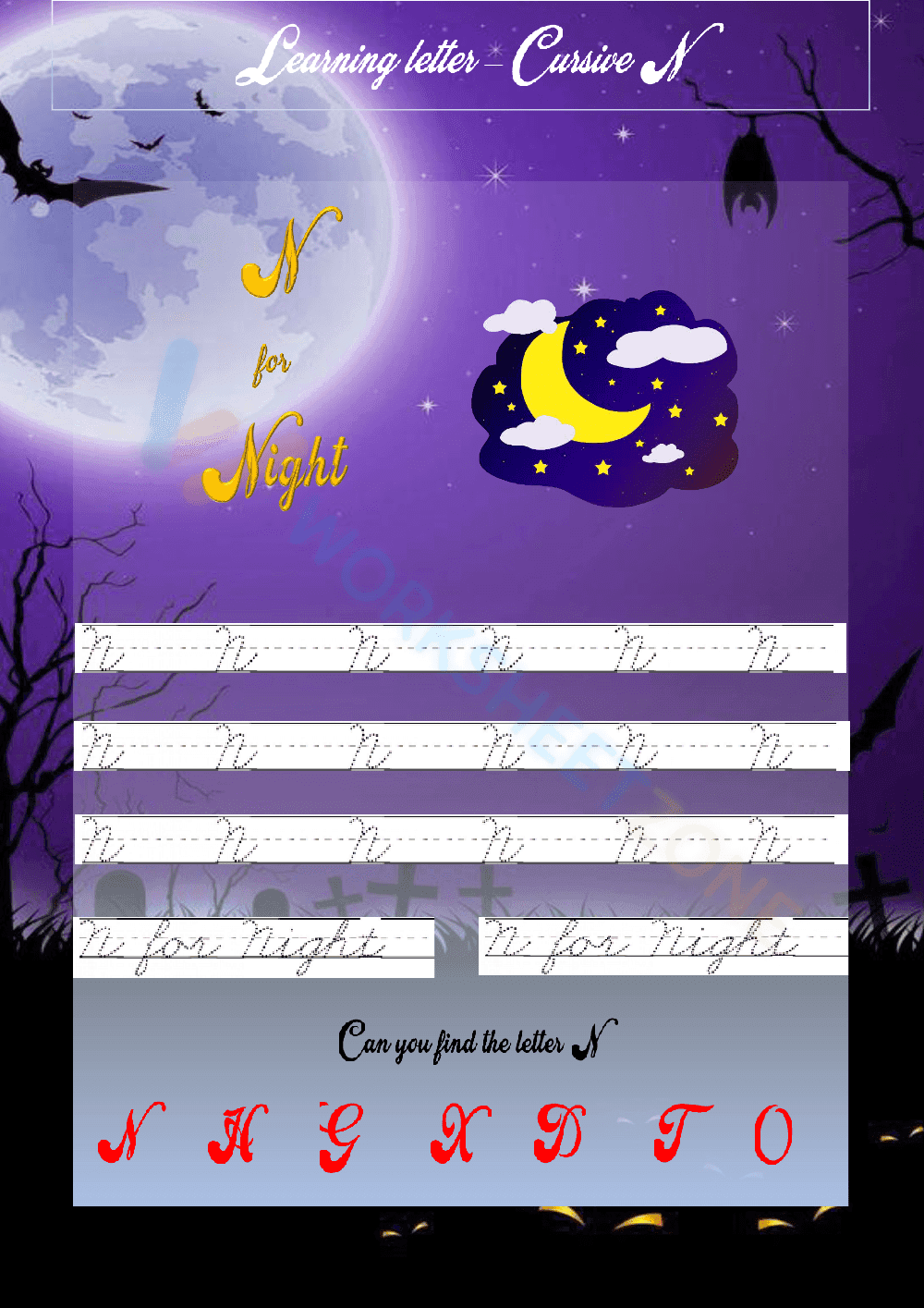 N is for Night: A Dark-Themed Worksheet - Page 1