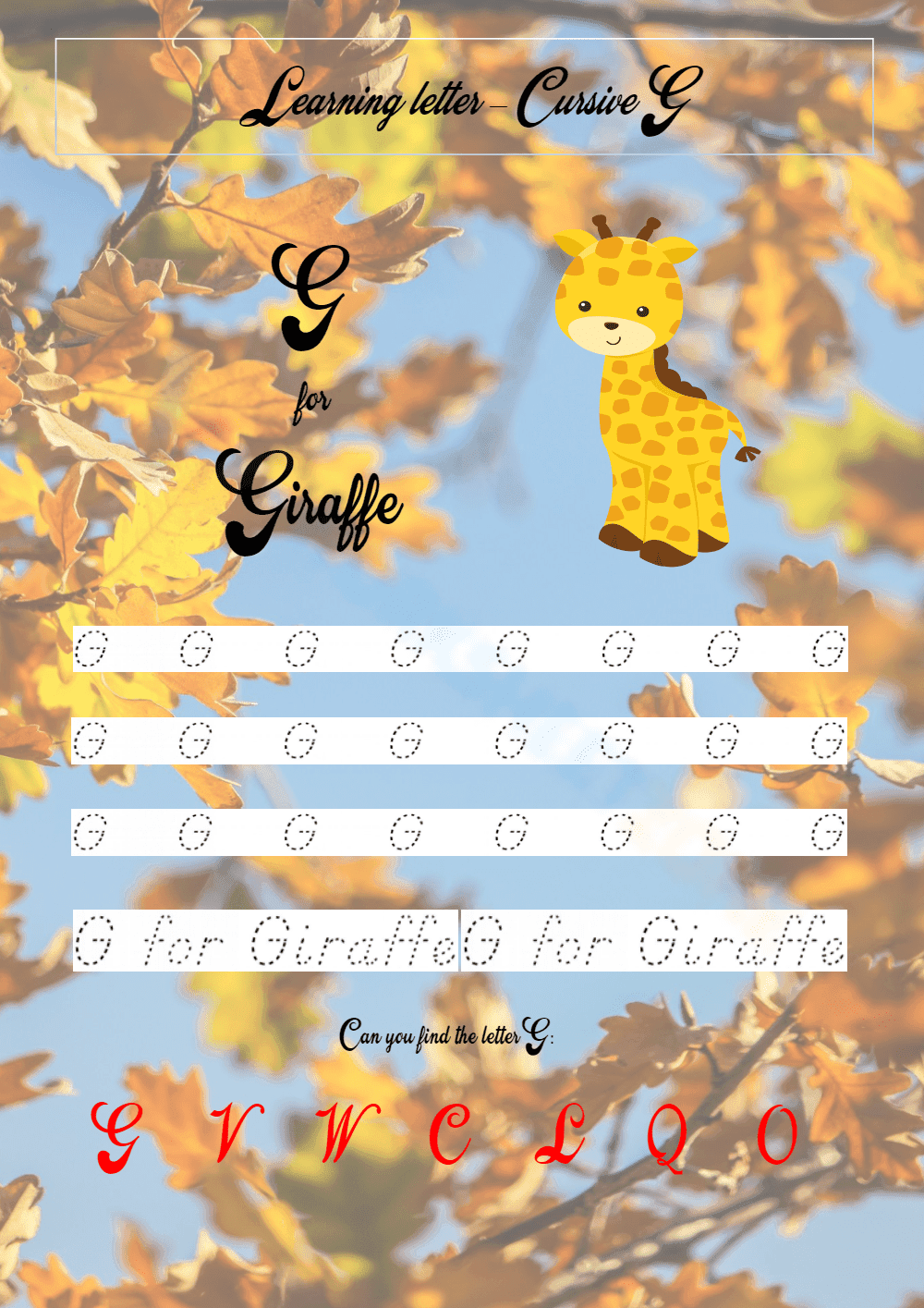 Cursive Letter G Worksheet | Grade 3 Essential - Page 1