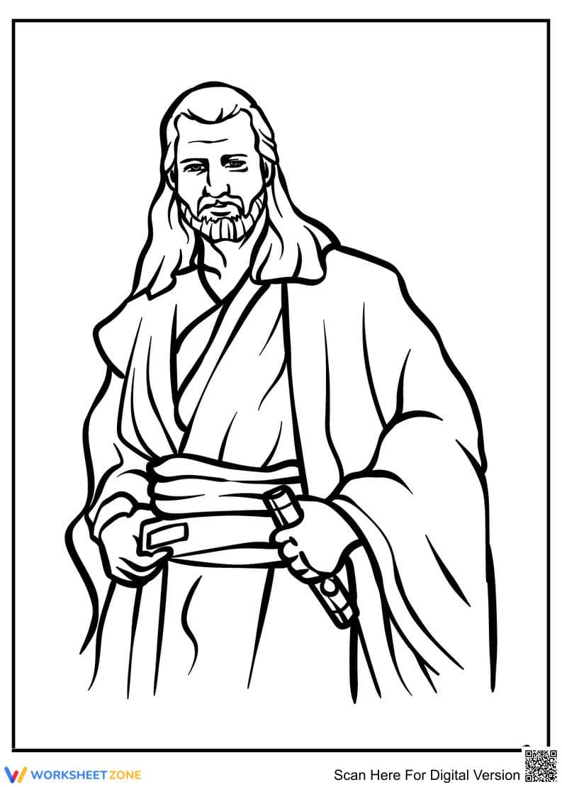 Jedi Master Qui-Gon Jinn Coloring Page | Printable Art - Page 1