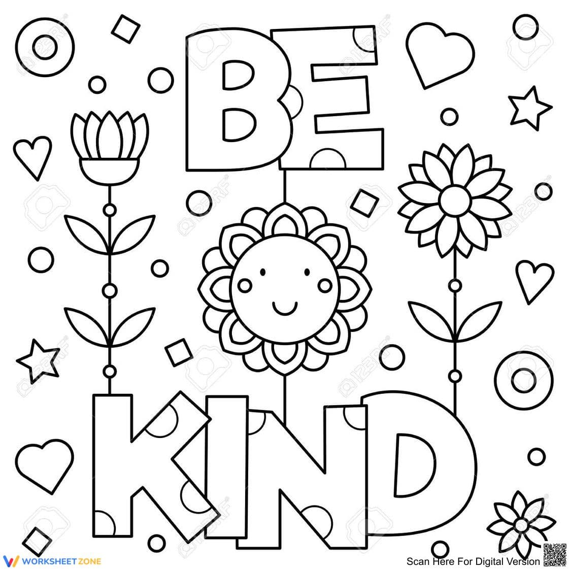 "Be Kind" Coloring Page for Kids - Page 1