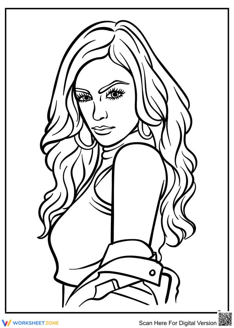 Fashion Model Portrait Coloring Page for Teens - Page 1