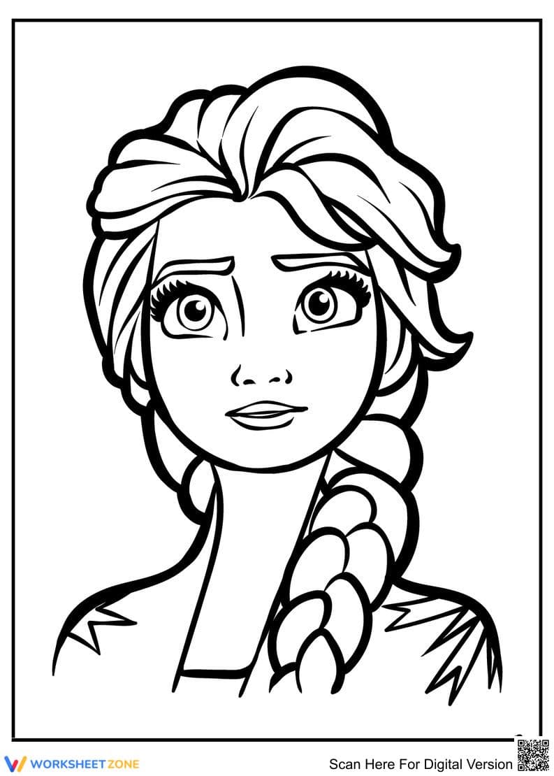 Printable Queen Elsa Portrait Coloring Page | Grade K-5 - Page 1