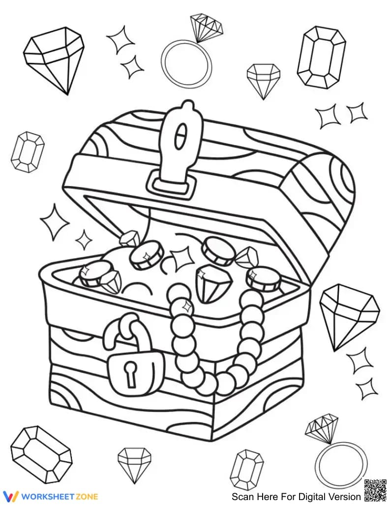 Printable Treasure Chest Coloring Page | Grade K-2 Ready - Page 1