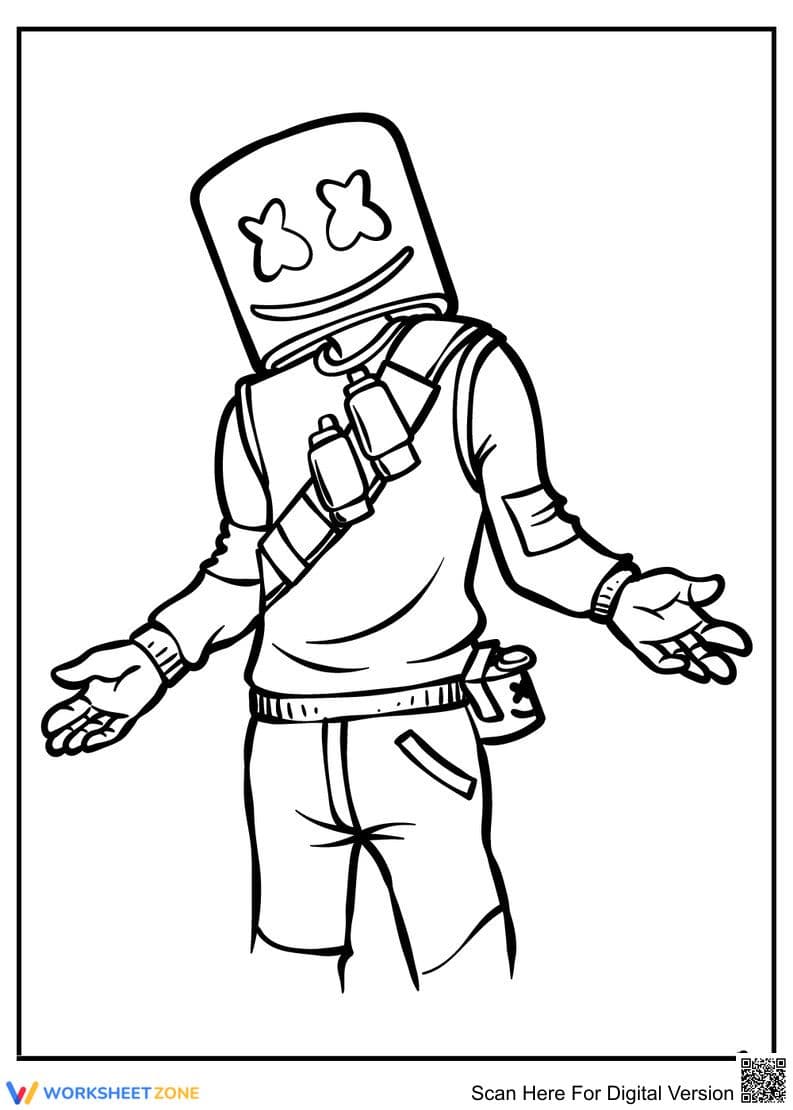 Marshmello DJ Cartoon Character Coloring Page - Page 1