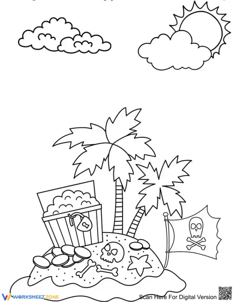 Pirate Island Coloring Page | Essential Grade K-2 Art - Page 1