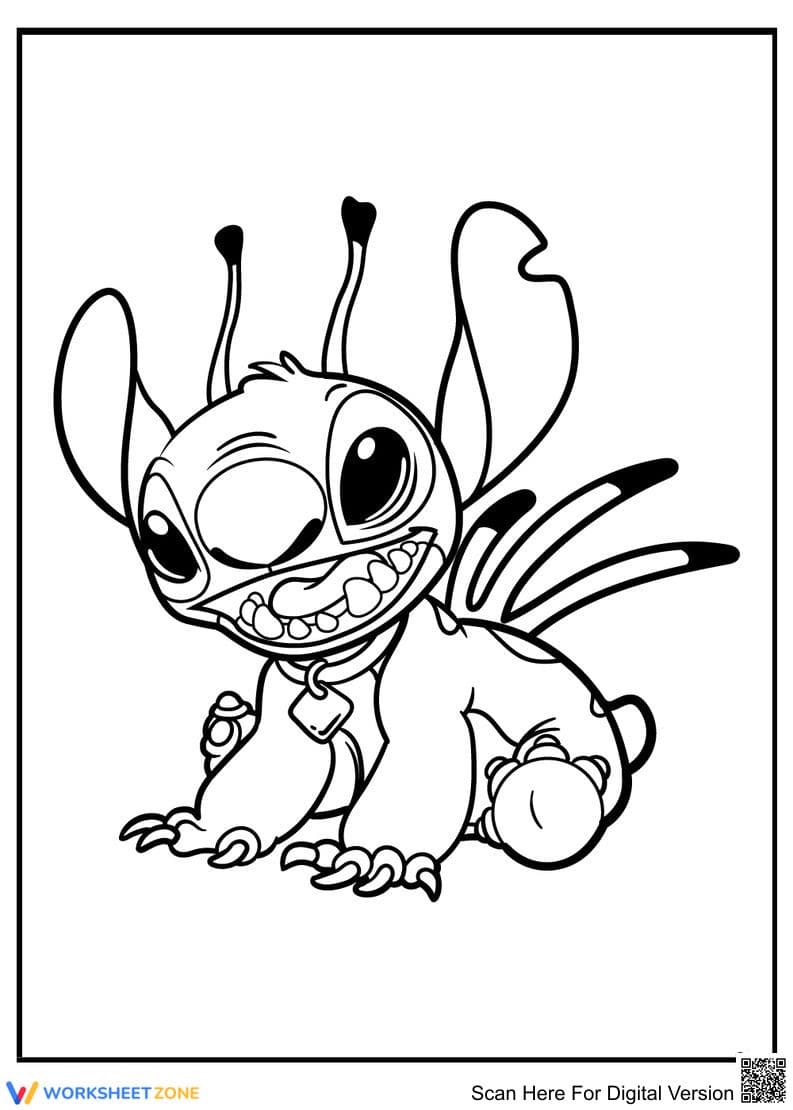 Happy Stitch Coloring Page | Printable Kindergarten Art - Page 1