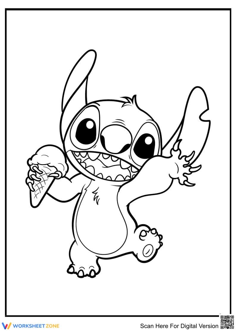 Stitch Coloring Page: Ice Cream Treat - Page 1