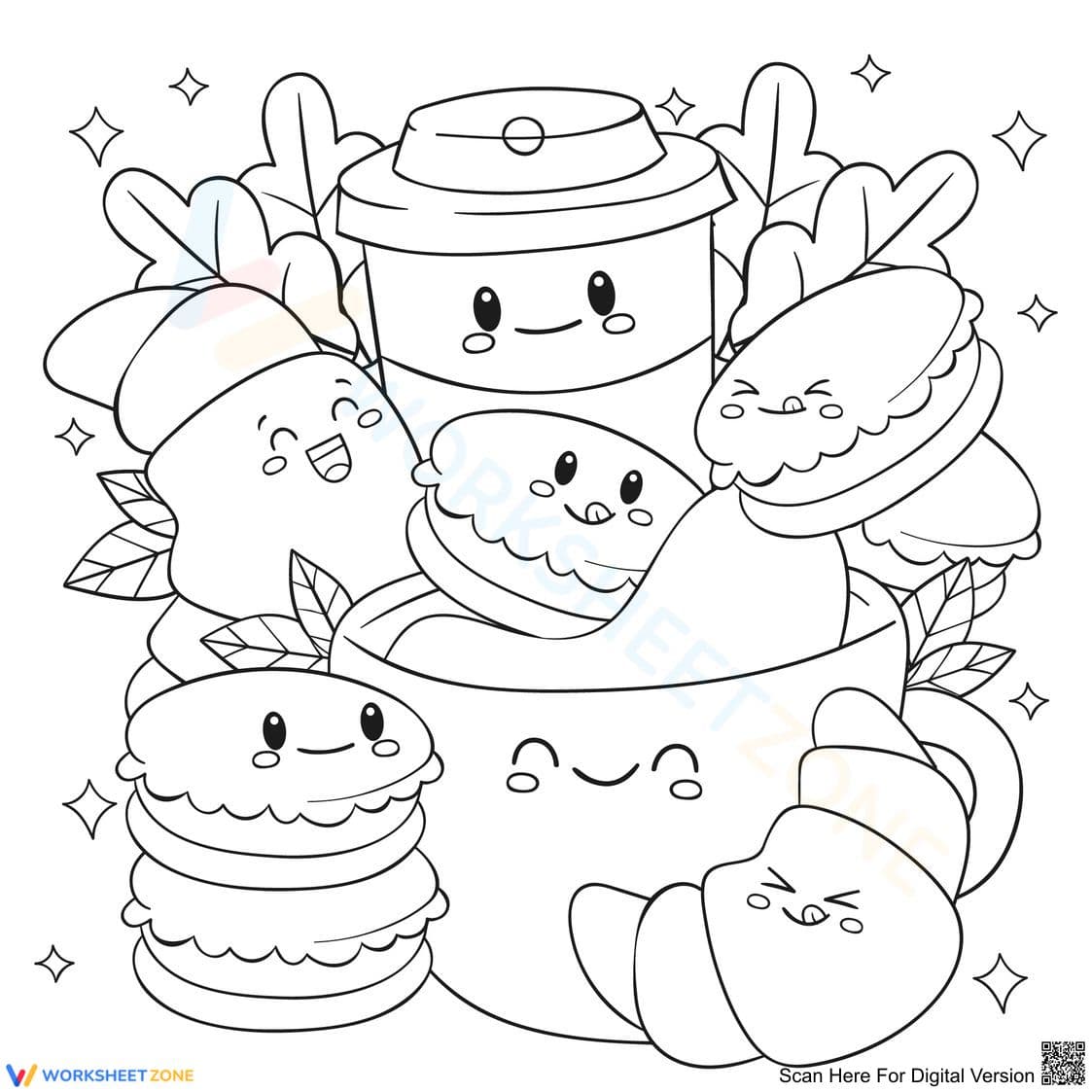 Kawaii Food and Drink Coloring Page | Essential Printable - Page 1