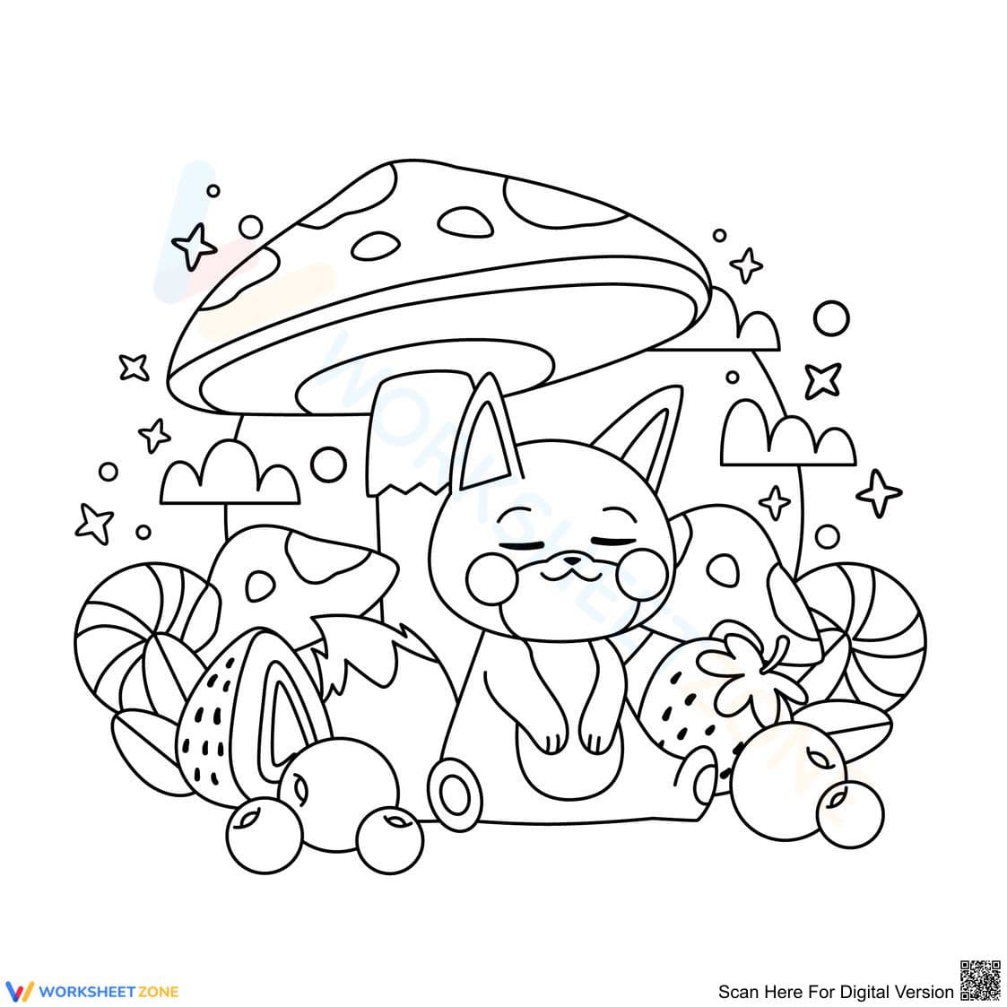 Kawaii Kitten Coloring Page | Essential Kindergarten Art - Page 1